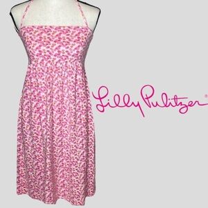 VINTAGE Lilly Pulitzer Dot Halter Summer Dress Small Orange Pink Cotton EUC
